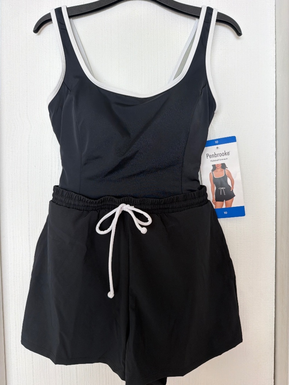 NWT Penbrooke Black & White Pickleball Swimsuit Romper Size 10